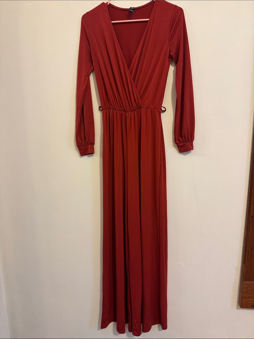 Windsor Rust Red Long Sleeve Wrap Jumpsuit
